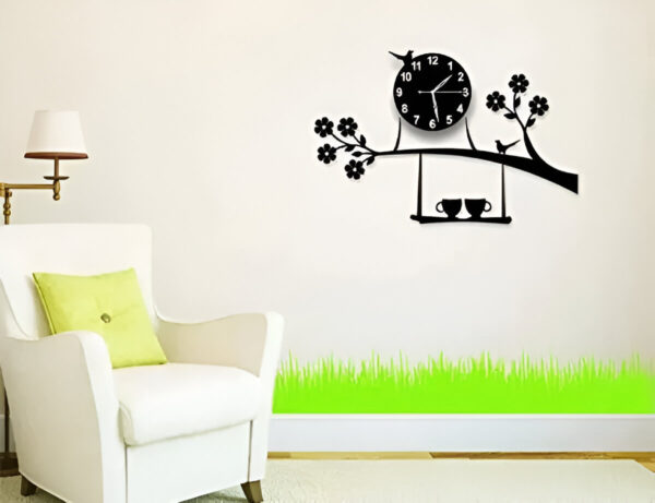 Birds on Tree with Coffee Cups – 3D Wooden Wall Clock (20" inch)