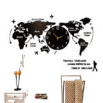 3D Digital World Map – Wooden Wall Clock (24×24 Inches)