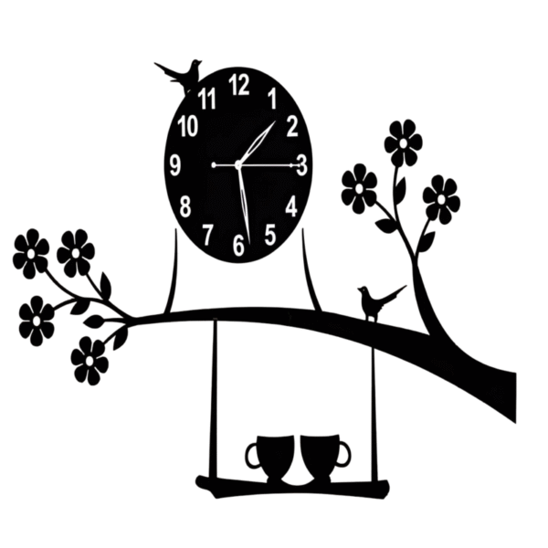 Birds on Tree with Coffee Cups – 3D Wooden Wall Clock (20" inch)