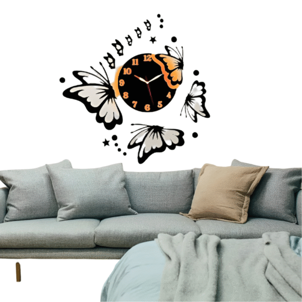 3D Butterfly Wooden Wall Clock – Elegant Wall Art for Home Decor (25" Inch)